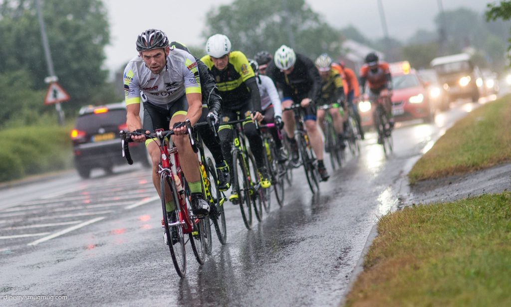 Riders racing in the rain